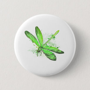 Green Dragonfly 6 Cm Round Badge