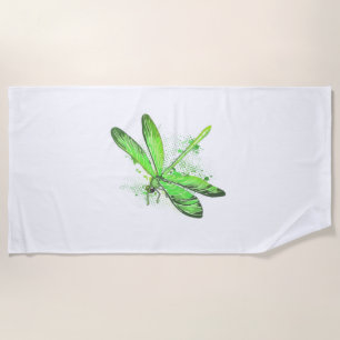 Green Dragonfly  Beach Towel
