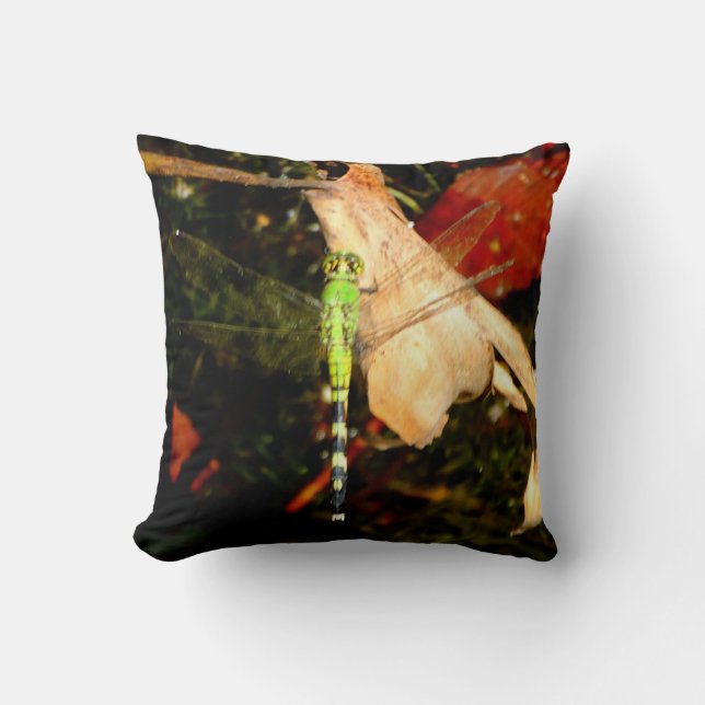 green  dragonfly, Black pillow (Front)