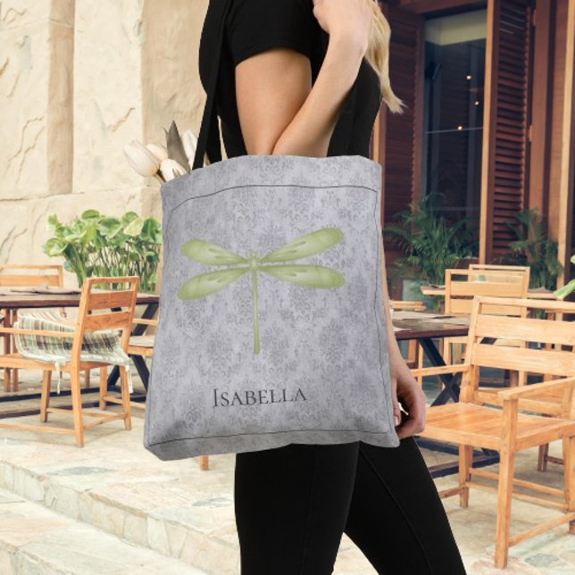 Green Dragonfly Damask Tote Bag (Green Dragonfly Damask Tote Bag)
