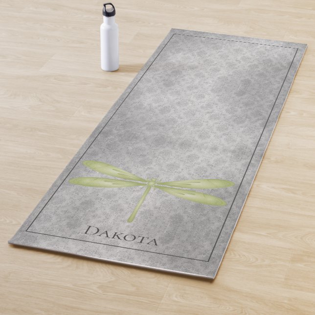 Green Dragonfly Damask Yoga Mat (In Situ)