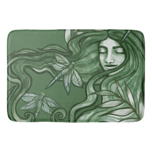 Green Dragonfly Goddess Art Dragonflies Bath Mat