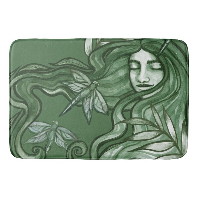 Green Dragonfly Goddess Art Dragonflies            Bath Mat (Front)