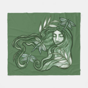 Green Dragonfly Goddess Art Dragonflies Fleece Blanket