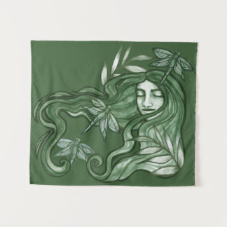 Green Dragonfly Goddess Art Dragonflies Tapestry