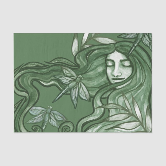 Green Dragonfly Goddess Art Dragonflies            Tissue Paper (Front)