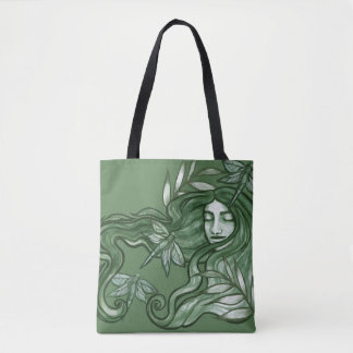 Green Dragonfly Goddess Art Dragonflies Tote Bag