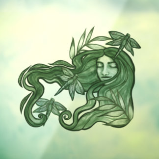 Green Dragonfly Goddess Art Dragonflies            Window Cling