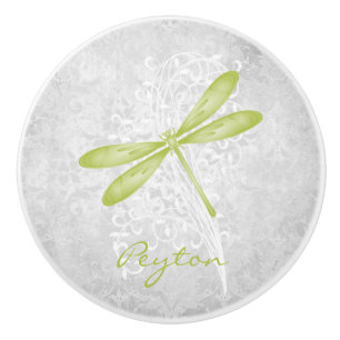 Green Dragonfly Personalised Ceramic Knob