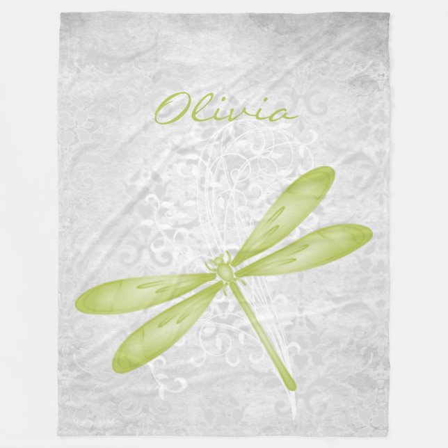 Green Dragonfly Personalised Fleece Blanket (Front)