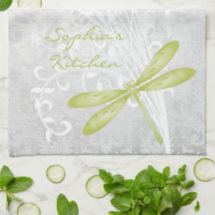 Green Dragonfly Personalised Kitchen Towel