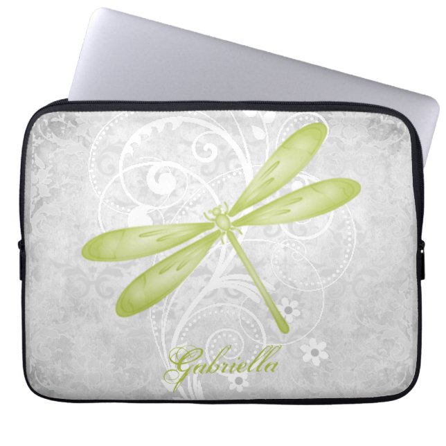 Green Dragonfly Personalised Laptop Sleeve (Front)