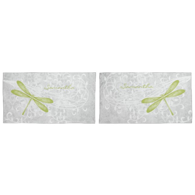 Green Dragonfly Personalised Pillow Case (Front-Set)