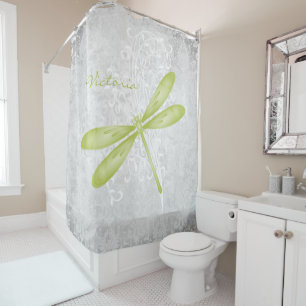 Green Dragonfly Personalised Shower Curtain