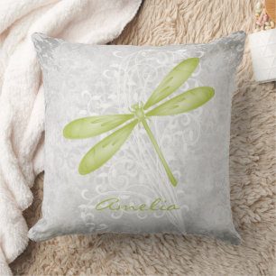 Green Dragonfly Personalised Throw Pillow