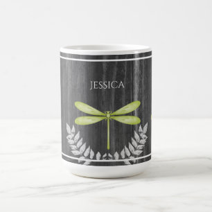 Green Dragonfly Rustic Personalised Coffee Mug