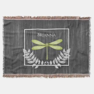 Green Dragonfly Rustic Personalised Throw Blanket