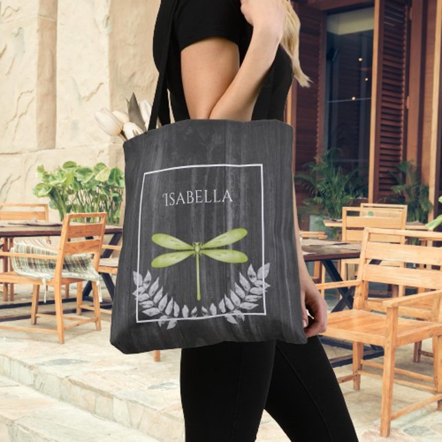 Green Dragonfly Rustic Personalised Tote Bag (Green Dragonfly Rustic Personalized Tote Bag)