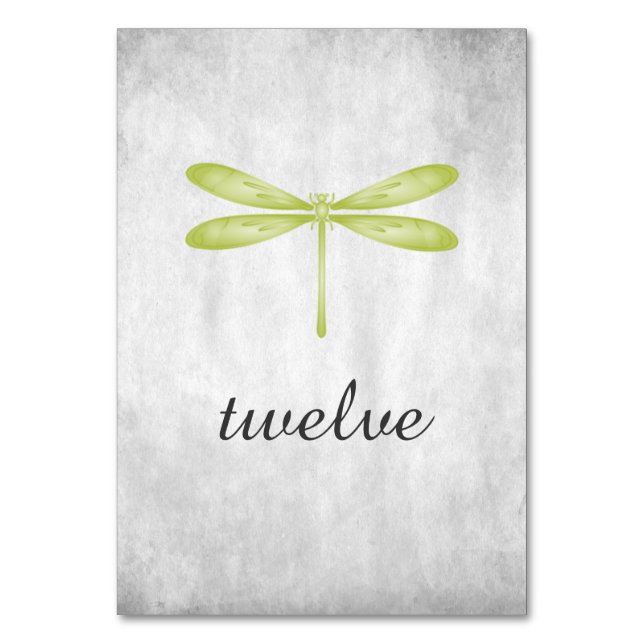 Green Dragonfly Table Number Card (Front)