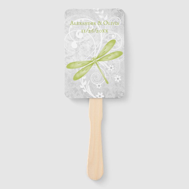 Green Dragonfly Wedding Favour Hand Fan (Front)