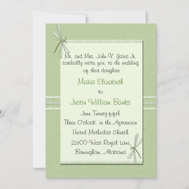 Green Dragonfly Wedding Invitation (Front)