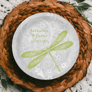 Green Dragonfly Wedding Paper Plate