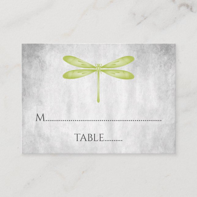 Green Dragonfly Wedding Place Cards (Front)