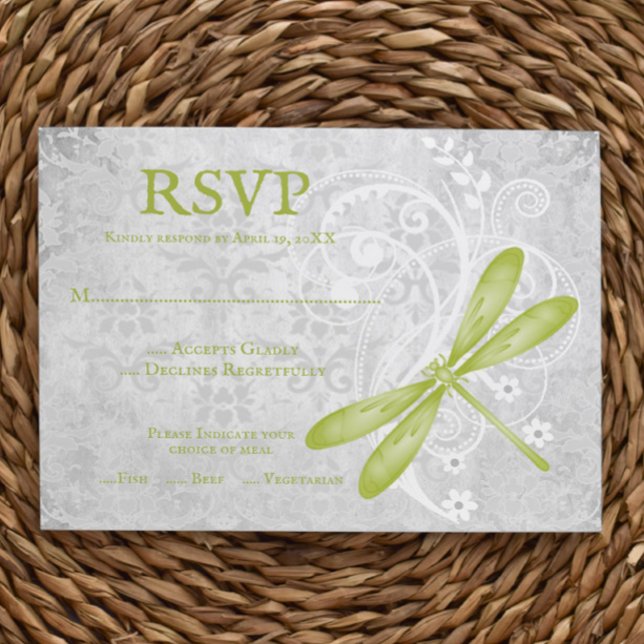 Green Dragonfly Wedding RSVP Card (Green Dragonfly Wedding RSVP Card)