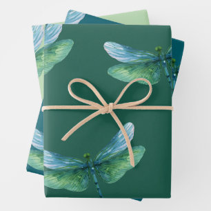 Green Dragonfly Wrapping Paper Sheet