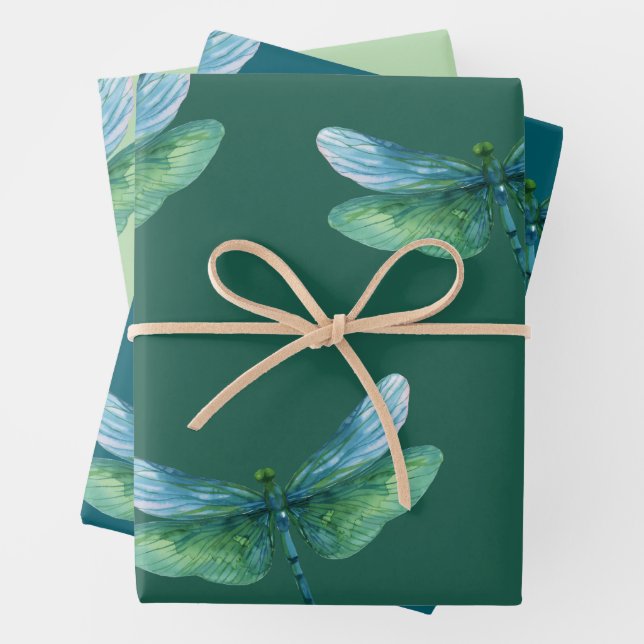 Green Dragonfly Wrapping Paper Sheet (In situ)