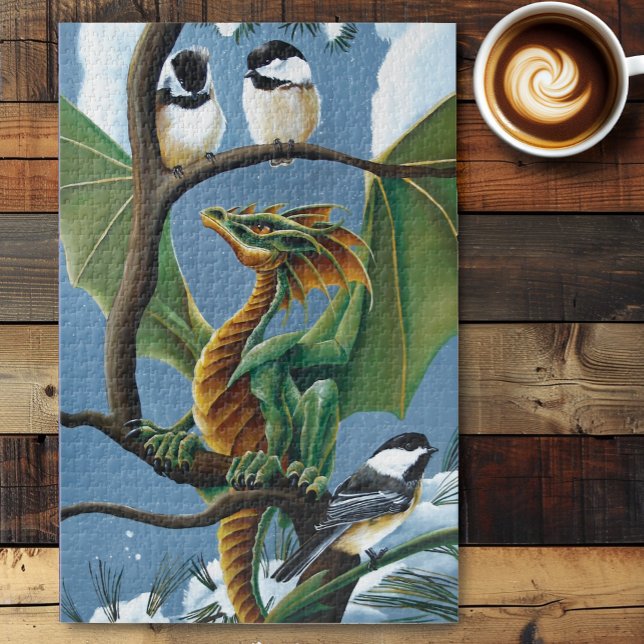 Green Dragons Chickadees Winter Jigsaw Puzzle (Creator Uploaded)