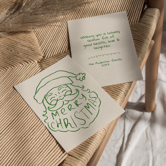 Green Drawn Santa Claus Merry Christmas Non-Photo Holiday Card (Creator Uploaded)