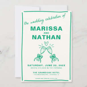 Green Drawn Together Champagne Photo Wedding Invitation