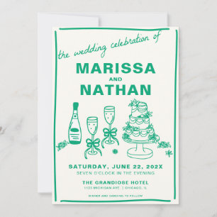 Green Drawn Together Wedding Invitation