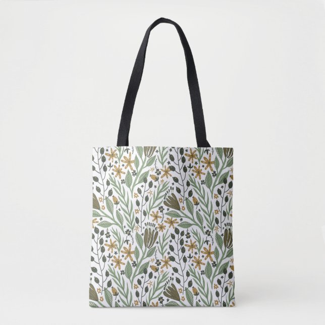 Green Dreamy Floral Pattern Tote Bag (Front)