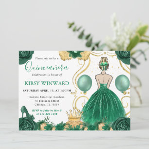Green Dress Blonde Hair Princess Quinceanera Invitation