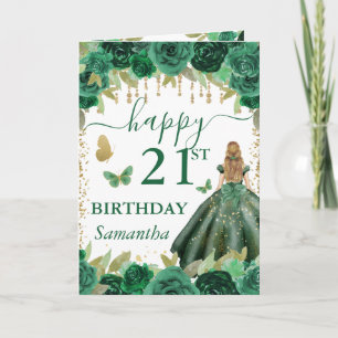 Green Dress Blonde Princess Birthday Card