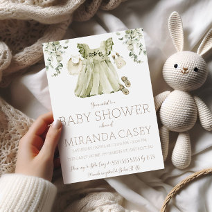 Green Dress Boho Baby Shower Invitation