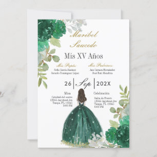 Green dress quinceañera  invitation