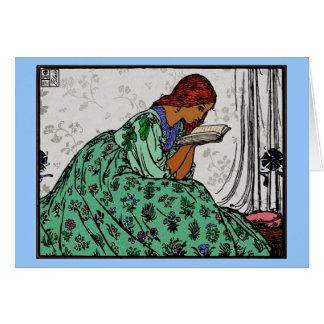 Green Dress Reading Woman Classic Illustration