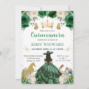 Green Dress Western Princess Quinceanera Invitation