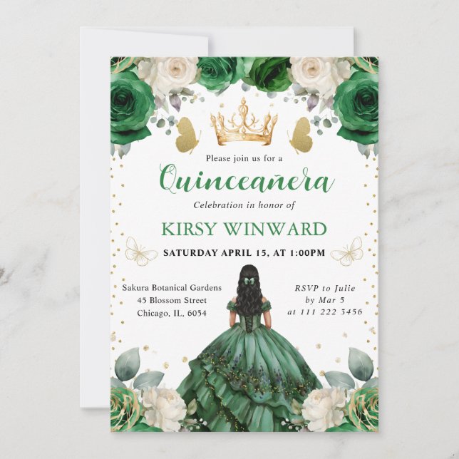 Green Dress Western Princess Quinceanera Invitation (Front)