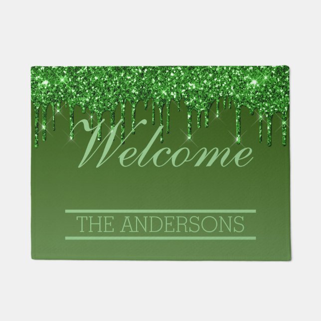 Green Dripping Glitter - Welcome Doormat (Front)