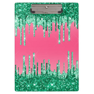 Green Dripping Glitters Chic Pink Watermelon Colou Clipboard