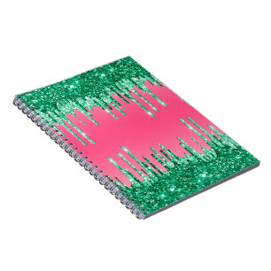Green Dripping Glitters Chic Pink Watermelon Colou Notebook