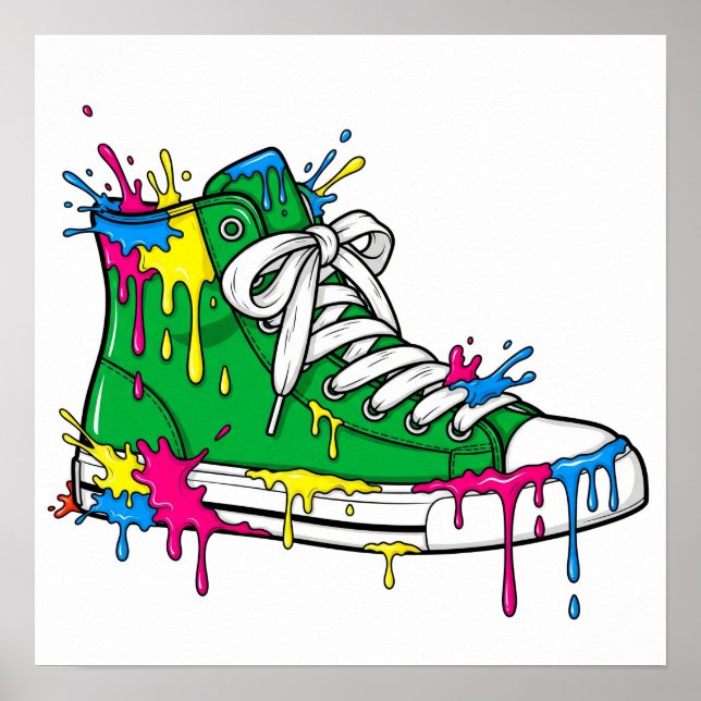 Green Dripping Paint Sneaker Poster (Front)