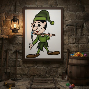 Green Dwarf Character with Pickaxe Poster