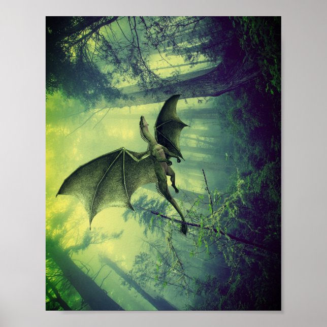 Green Earth Dragon, Nature Fantasy Art Poster (Front)