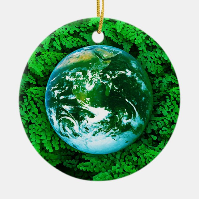 Green Earth - ecological awareness Ceramic Tree Decoration (Front)