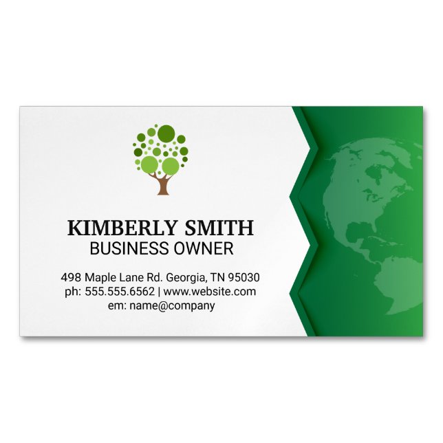 Green Earth | Tree Icon Magnetic Business Card (Front)